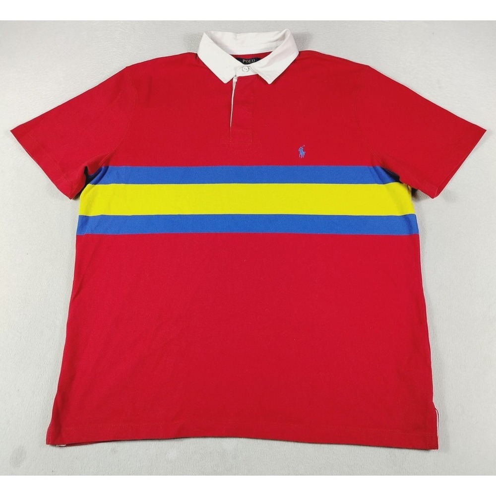 Polo Ralph Lauren Rugby Shirt Mens XL Red Blue Yellow Stripe Pony Classic Fit